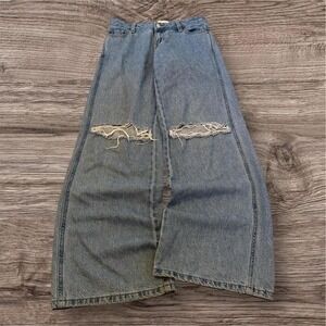 2000s Y2K Distressed Baggy Wide Leg Denim Jeans Huge Leg 28x30